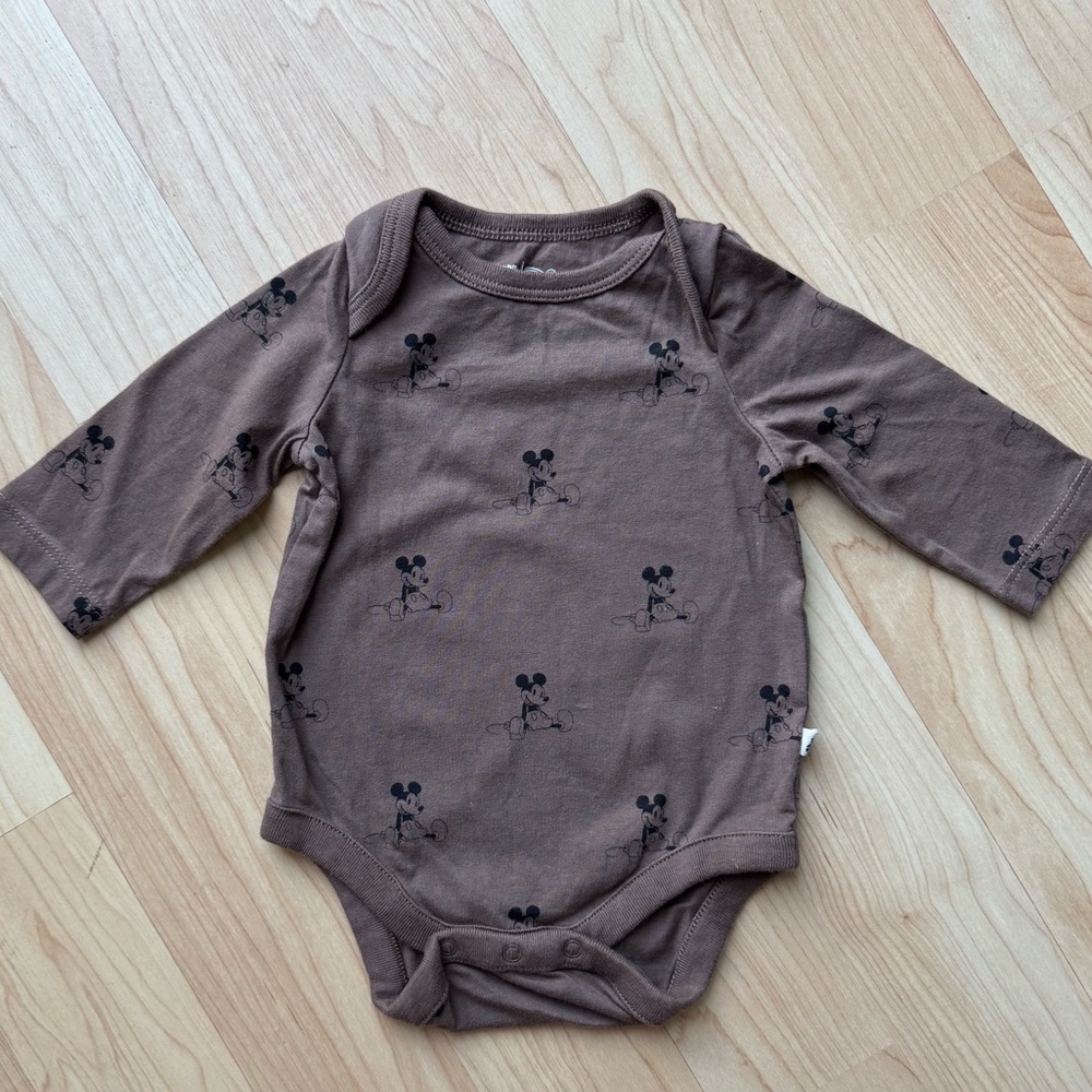 GAP Official Disney Organic Mickey Mouse Print Long Sleeve Bodysuit